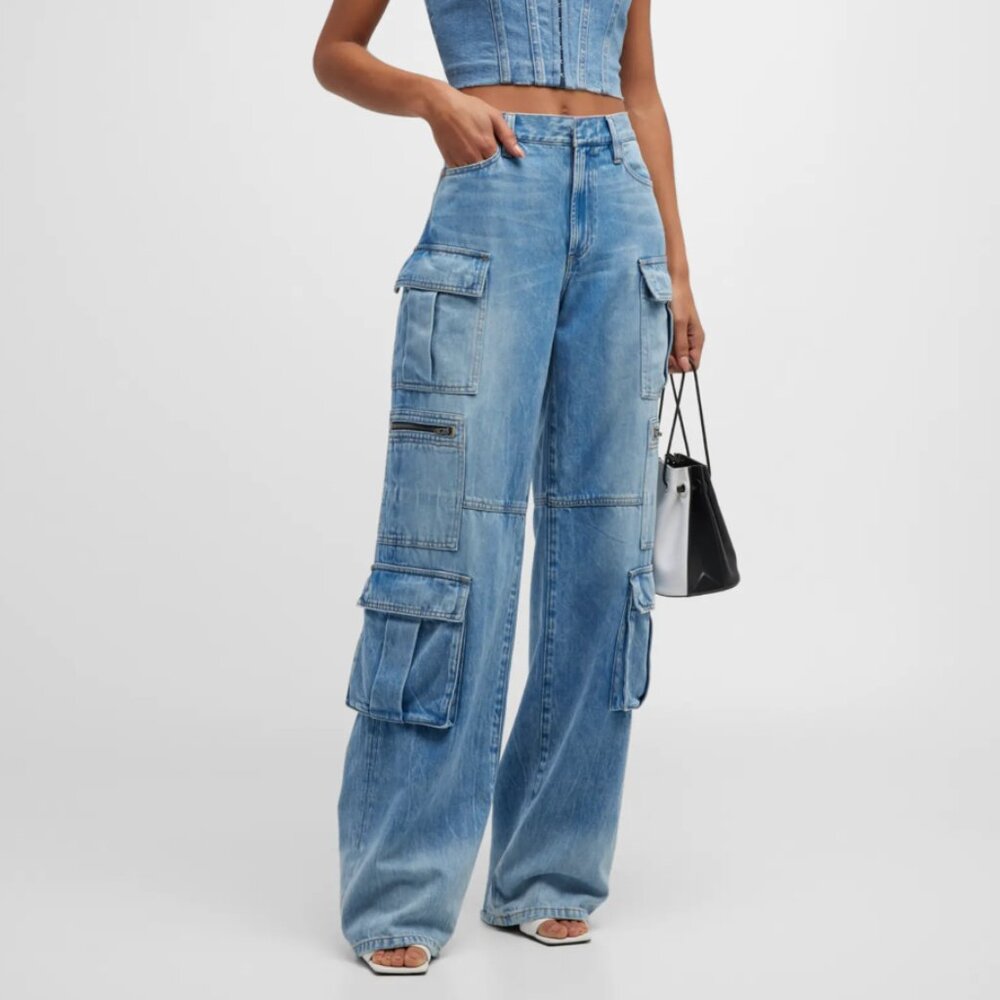 Alice + Olivia Cay Baggy Denim Cargo Pants | Color: Brea blue | Size: 24